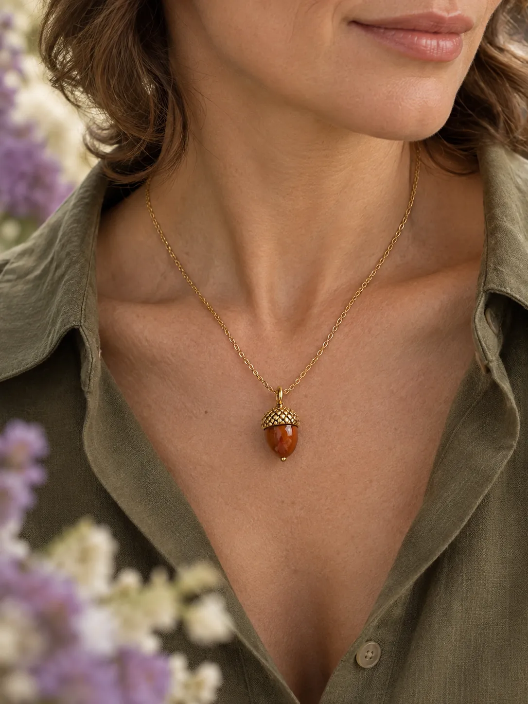 Acorn Cap Pendant — Main view, worn