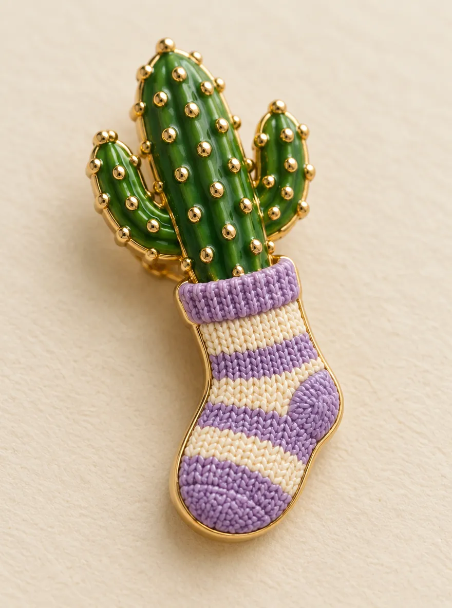Cactus in a Sock Brooch — Close-up detail