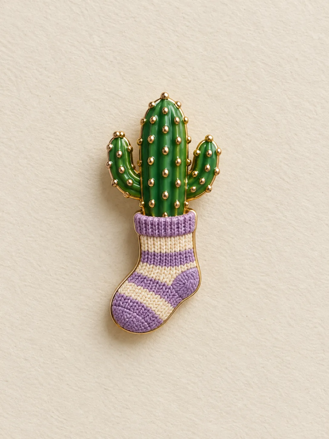 Cactus in a Sock Brooch — Front view