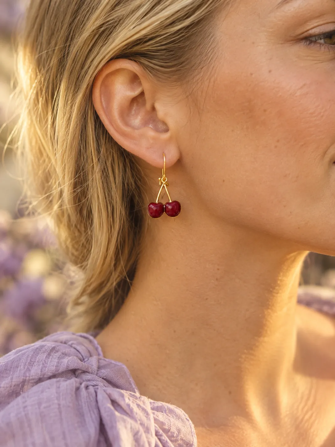 Cherry Knot Drops — Main view, worn