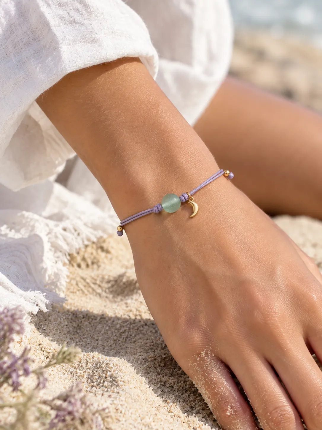 Frosted Glass Cord Bracelet — Main view, worn