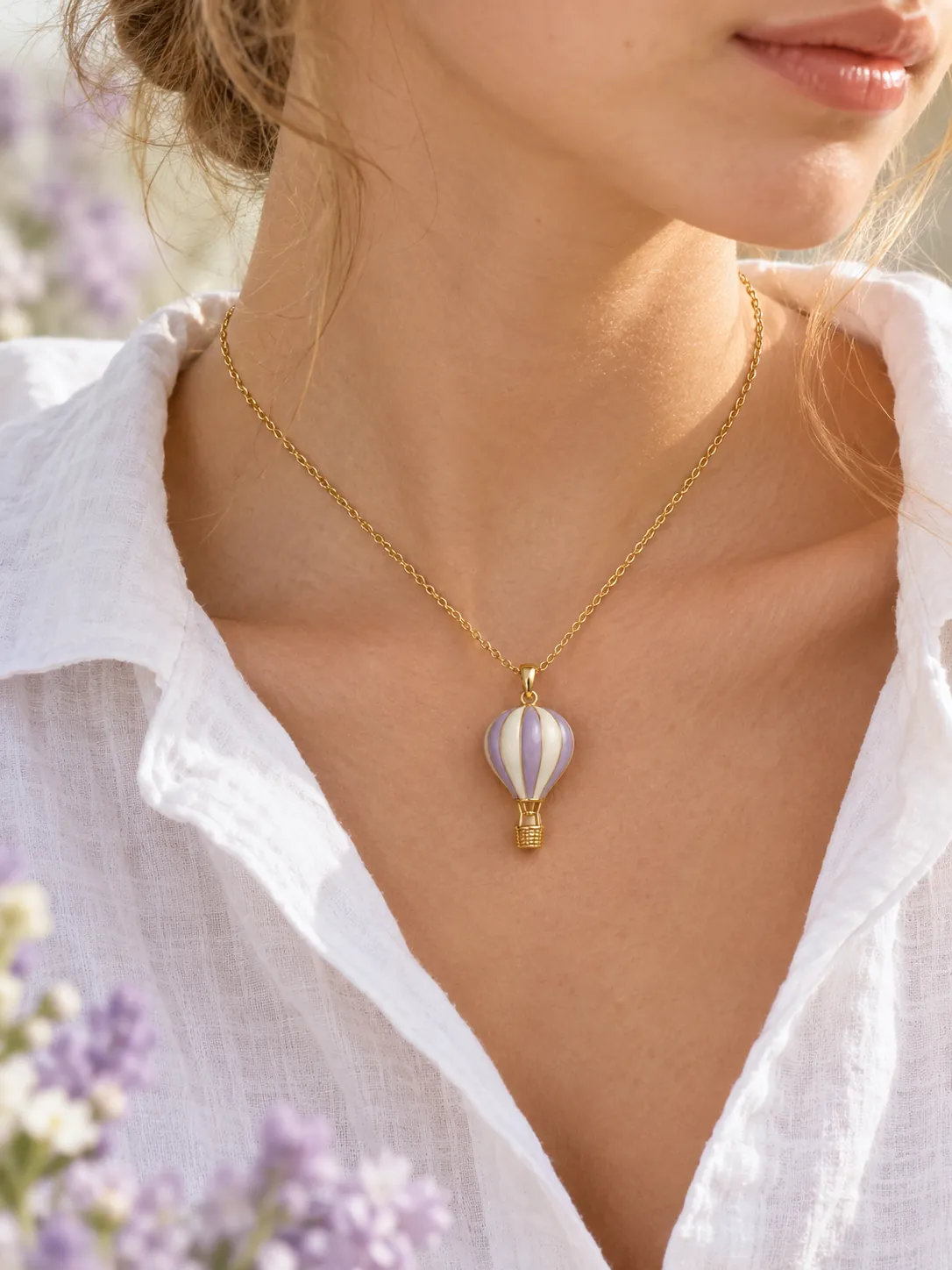 Hot Air Balloon Pendant — Main view, worn