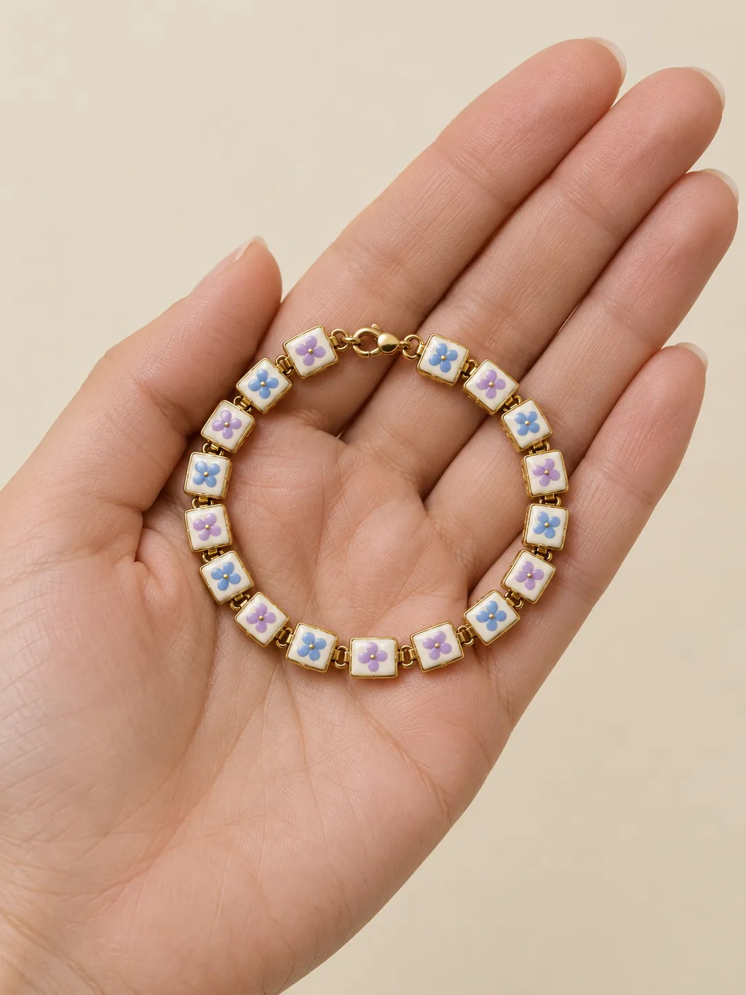 Kitchen Tile Link Bracelet — In the hand, for scale