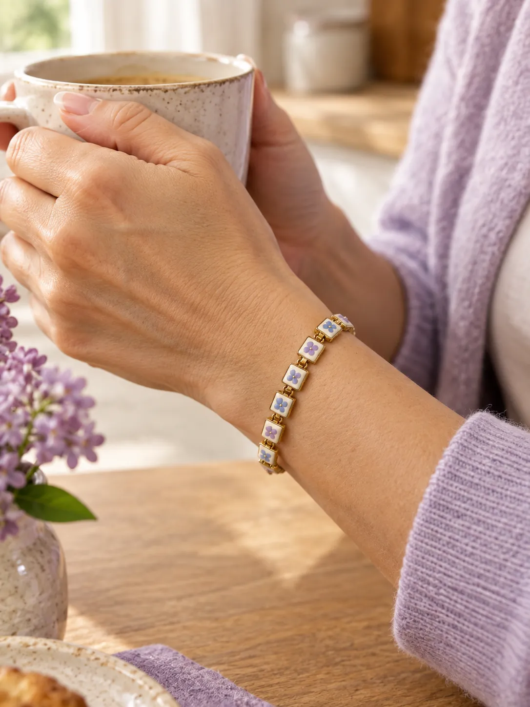 Kitchen Tile Link Bracelet — Main view, worn