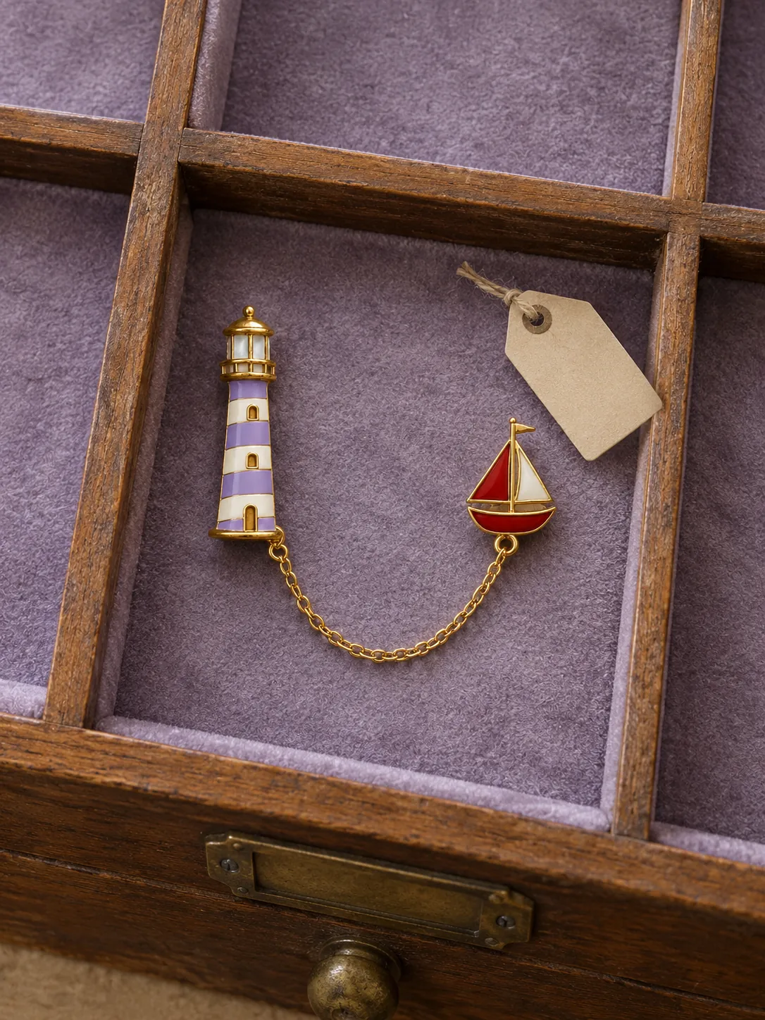 Lighthouse & Little Boat Chain Brooch — In the specimen drawer
