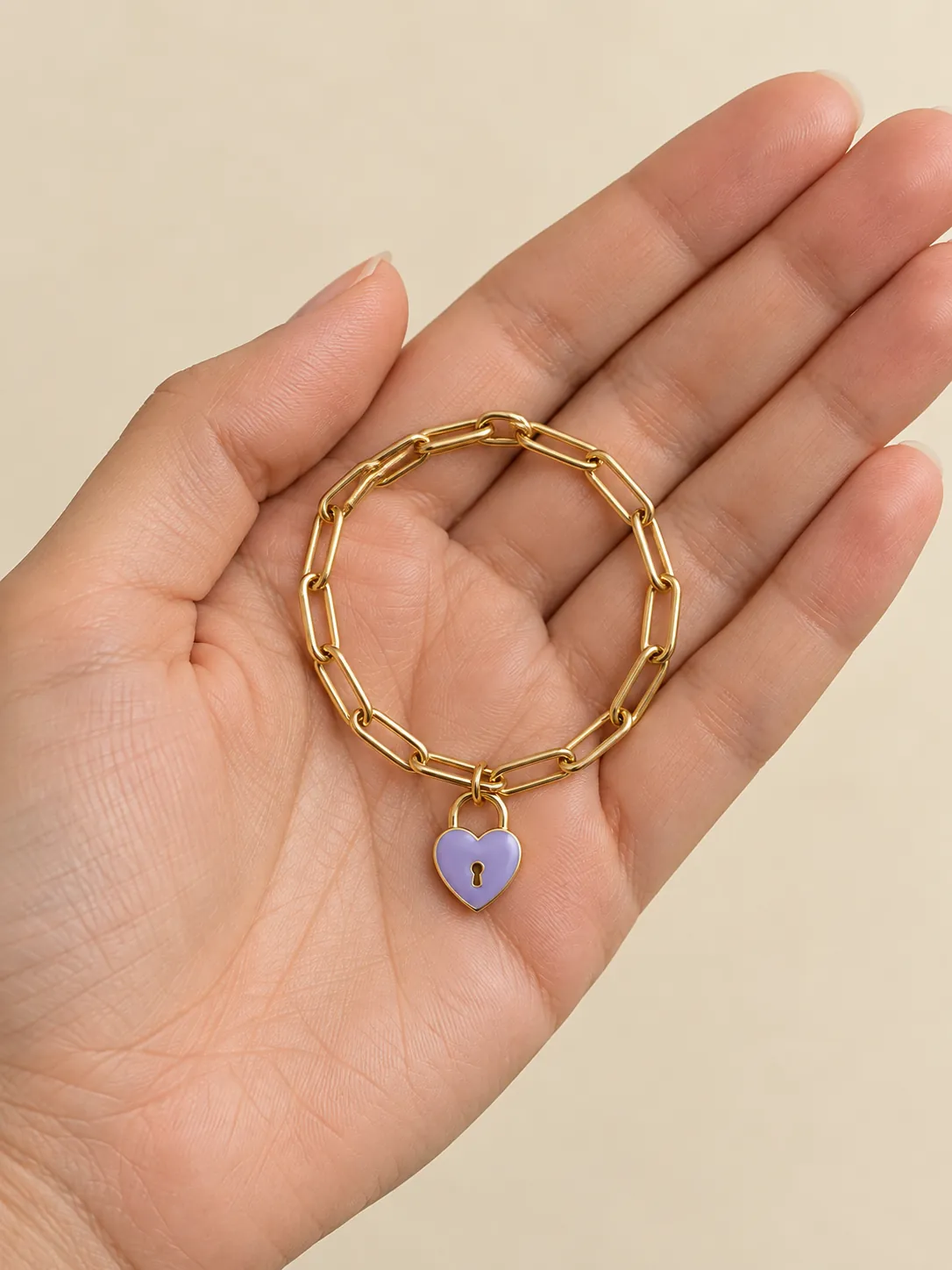 Little Padlock Chain Bracelet — In the hand, for scale
