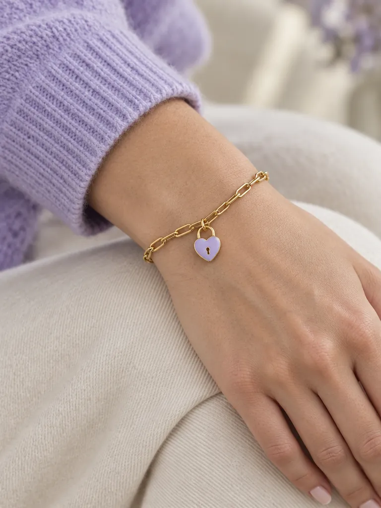 Little Padlock Chain Bracelet — Main view, worn