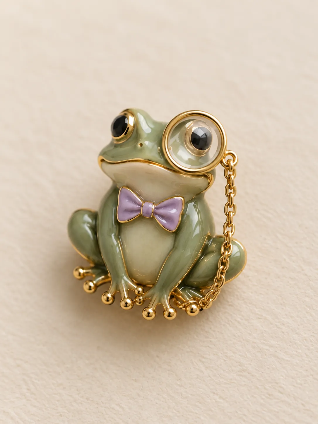 Monocle Frog Brooch — Close-up detail