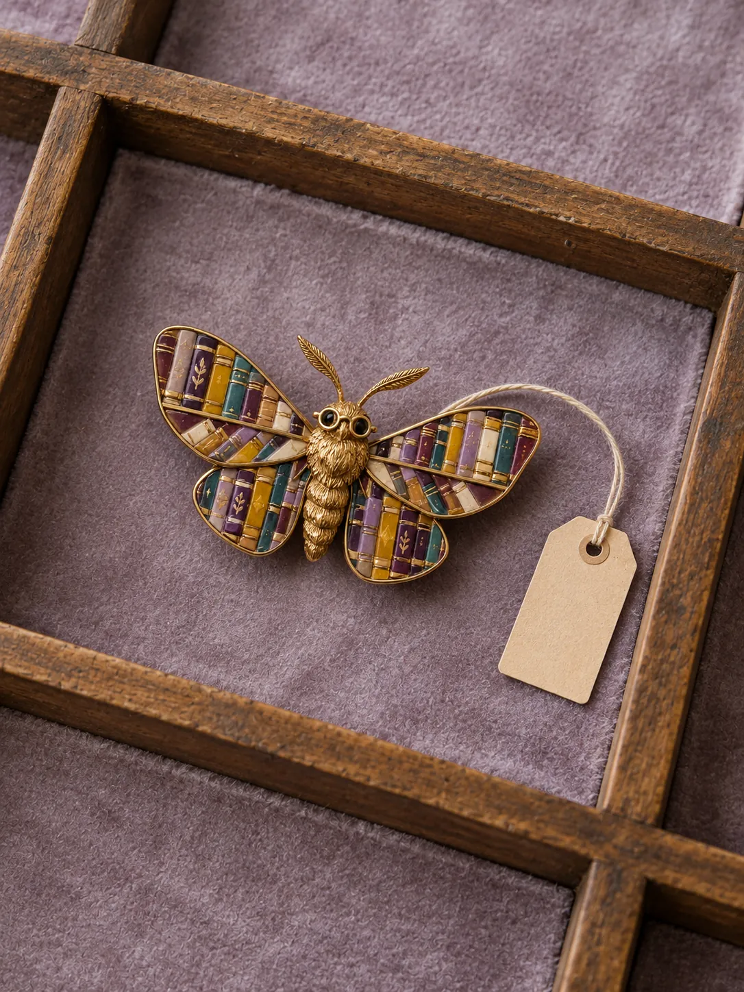 Moth Librarian Brooch — In the specimen drawer