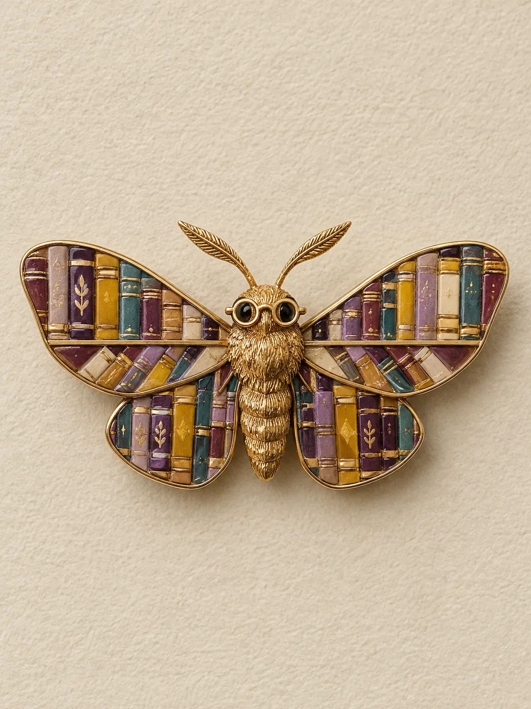 Moth Librarian Brooch — Front view