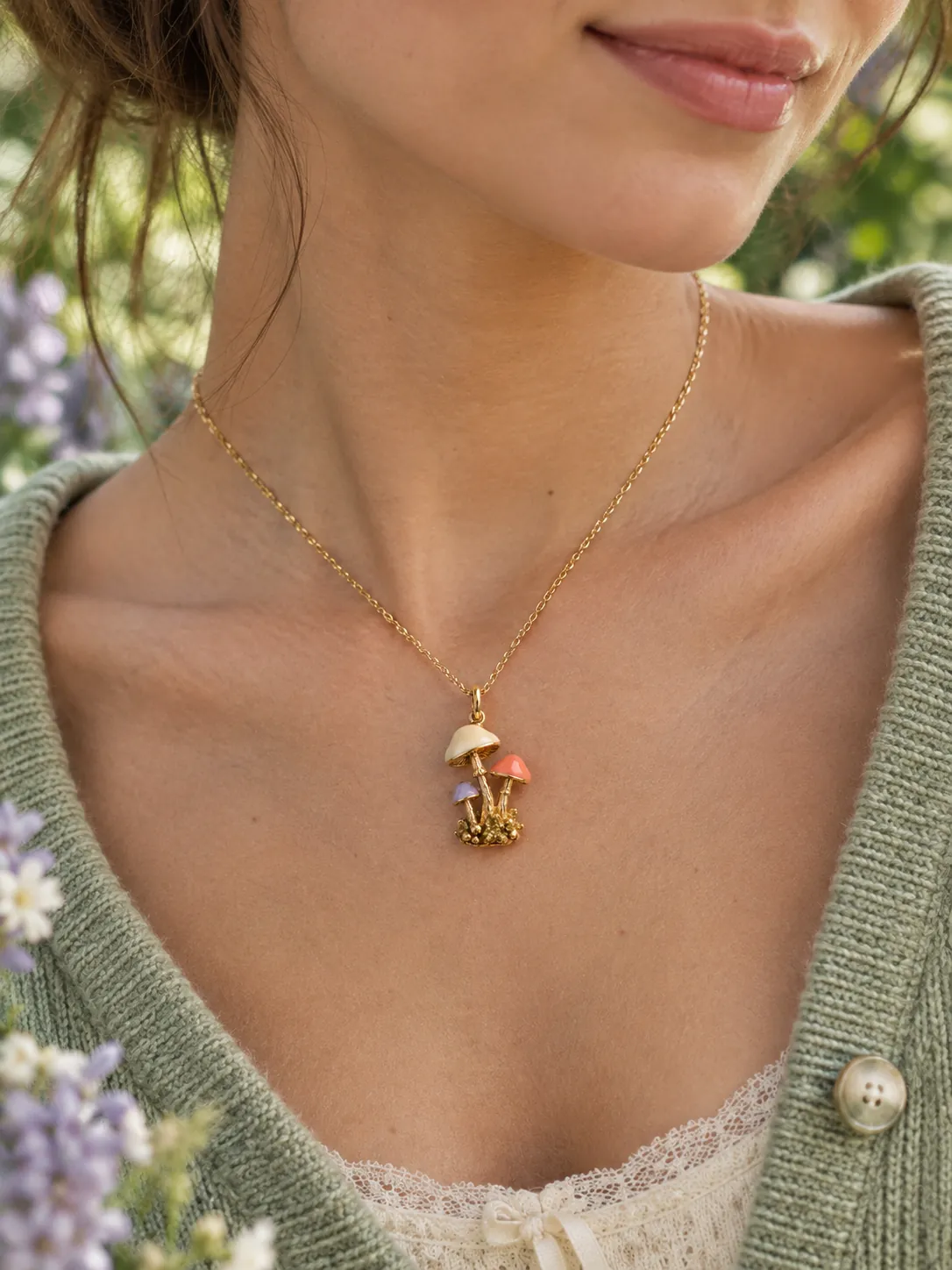 Mushroom Cluster Pendant — Main view, worn