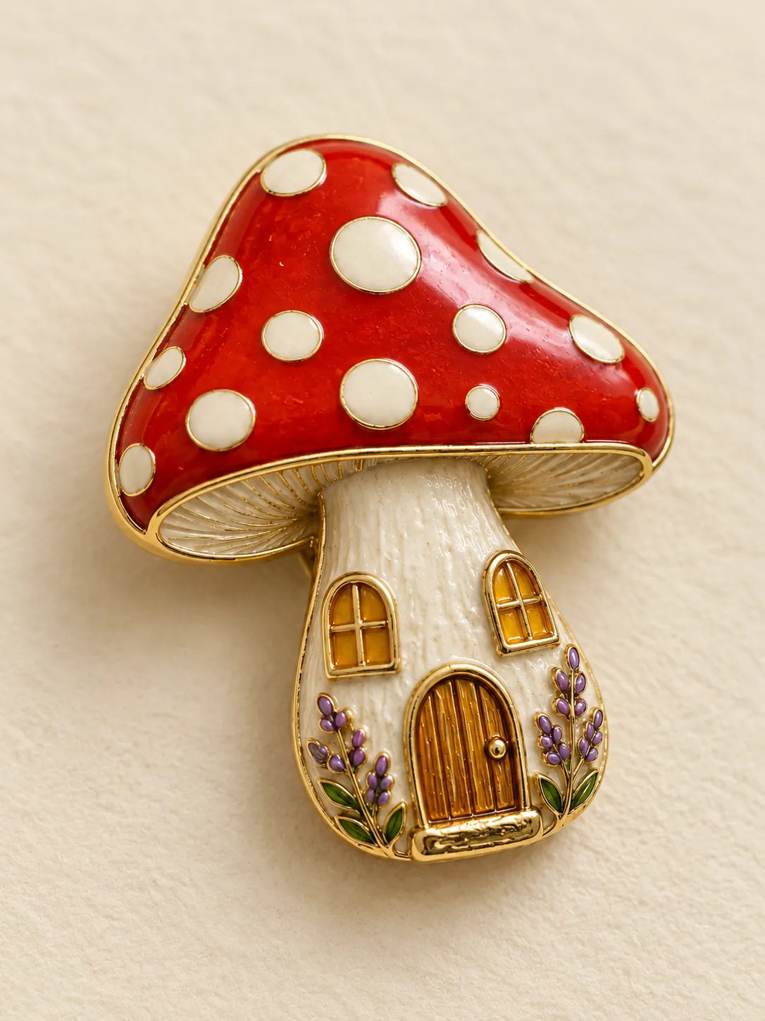 Mushroom Lantern Brooch — Close-up detail