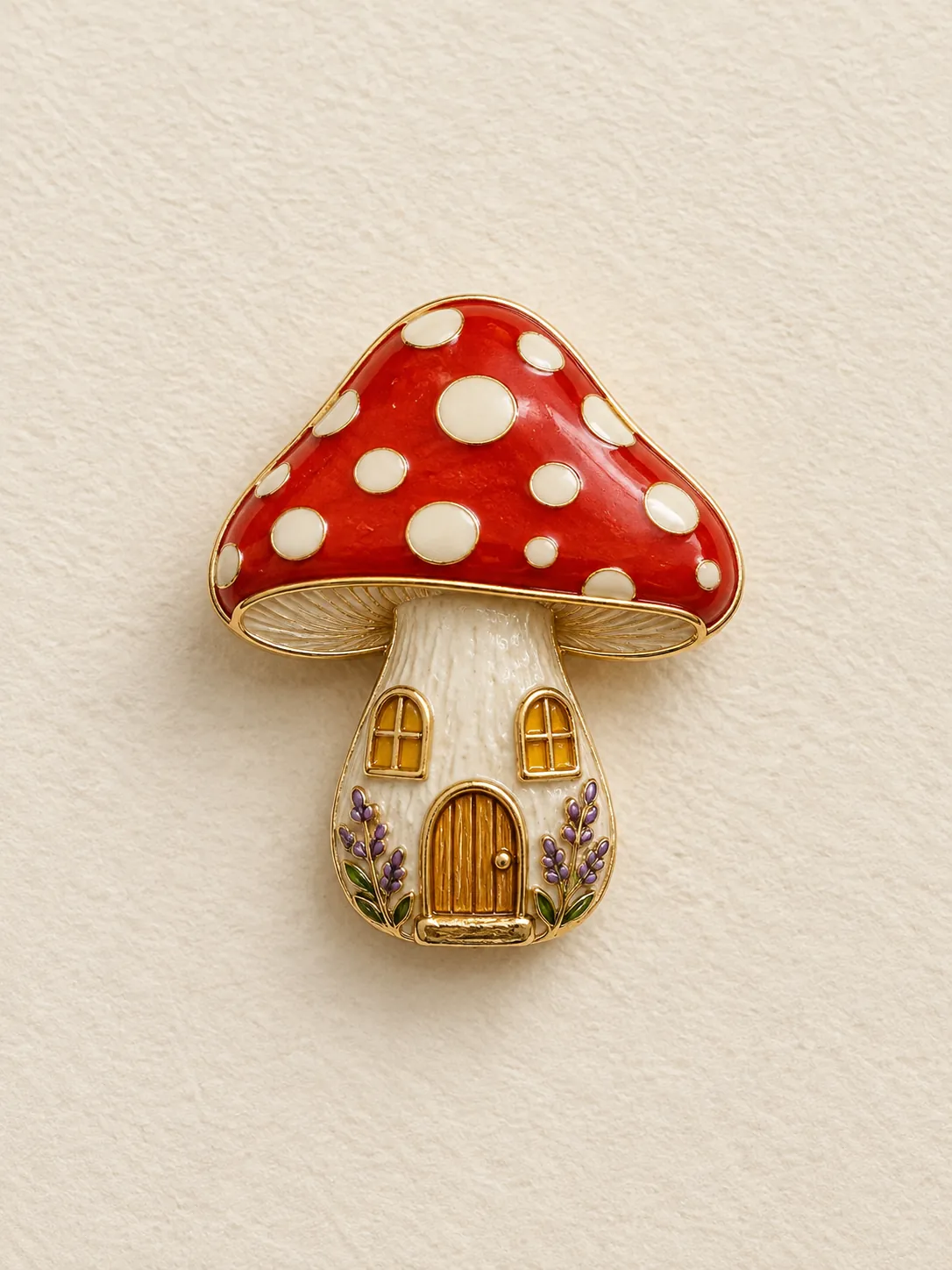 Mushroom Lantern Brooch — Front view