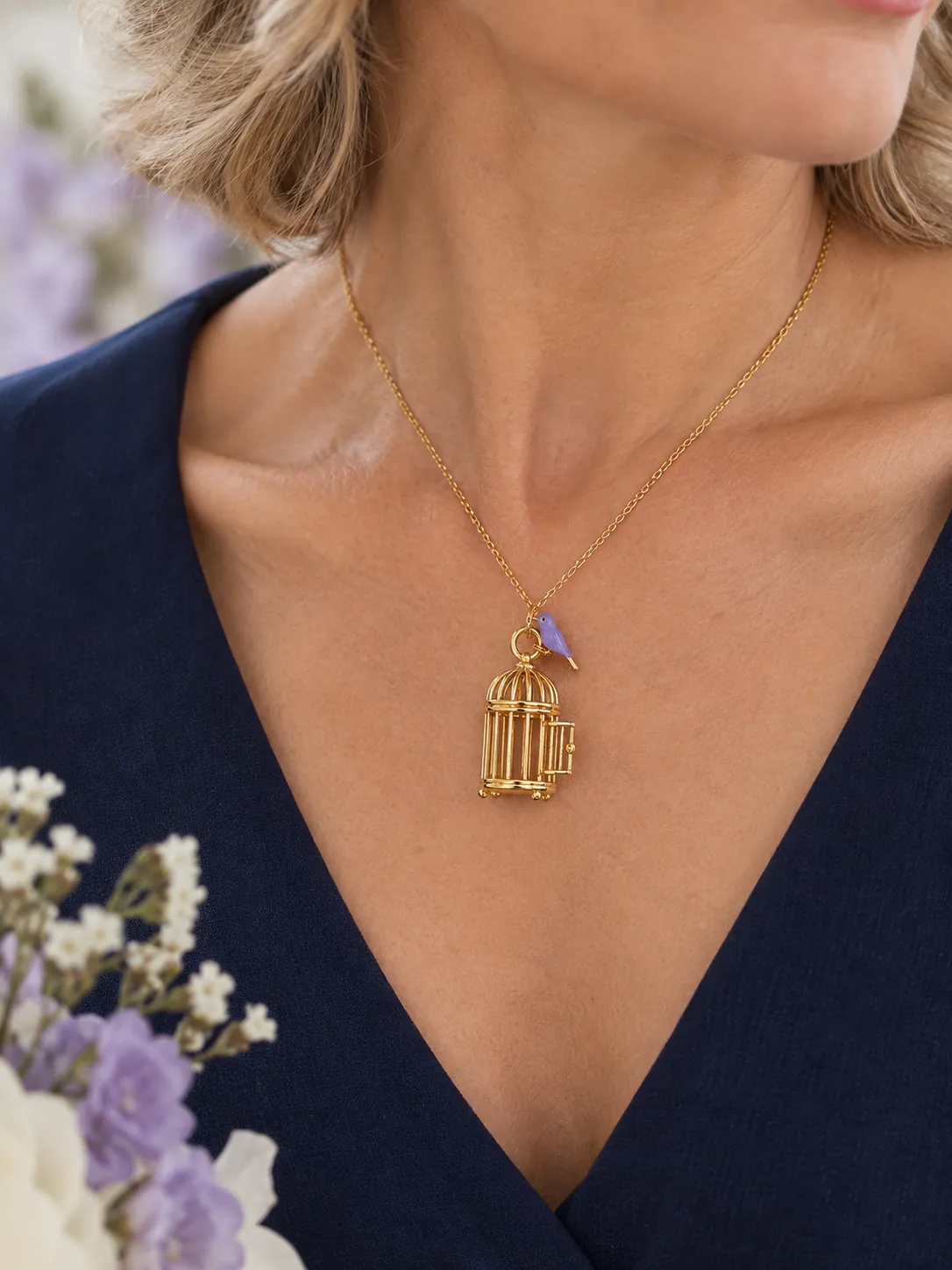 Open Cage Pendant — Main view, worn