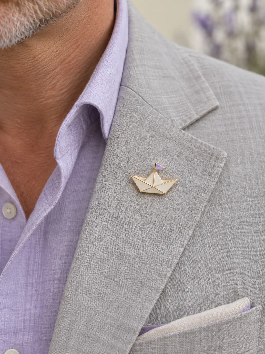Paper Boat Brooch — Main view, worn