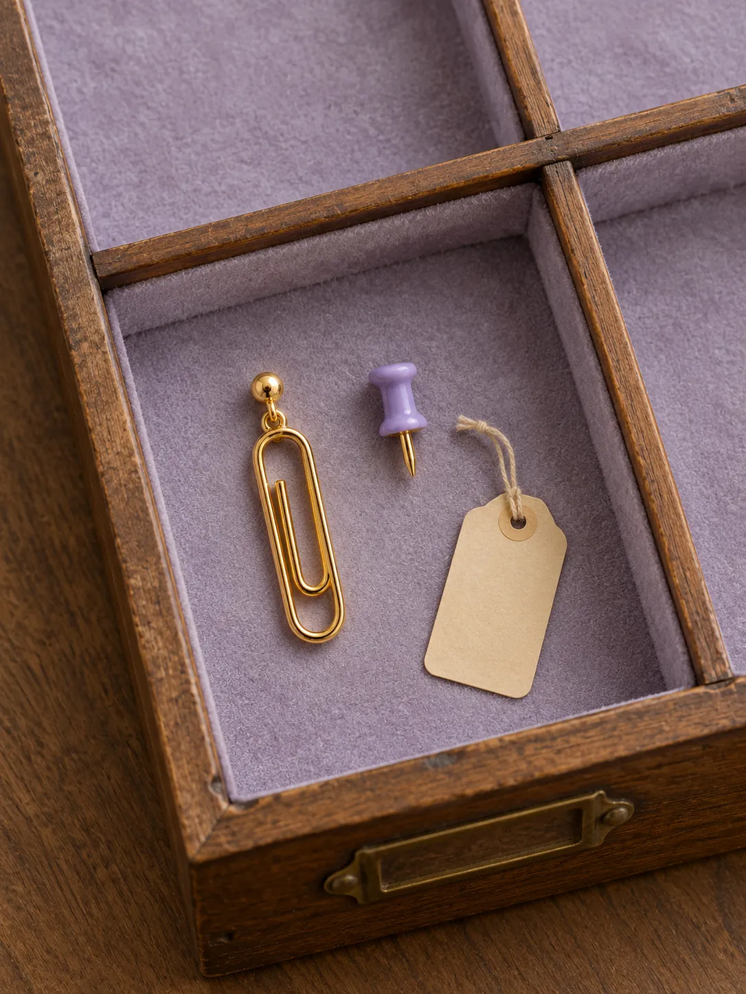 Paperclip & Pushpin Mismatched Earrings — In the specimen drawer
