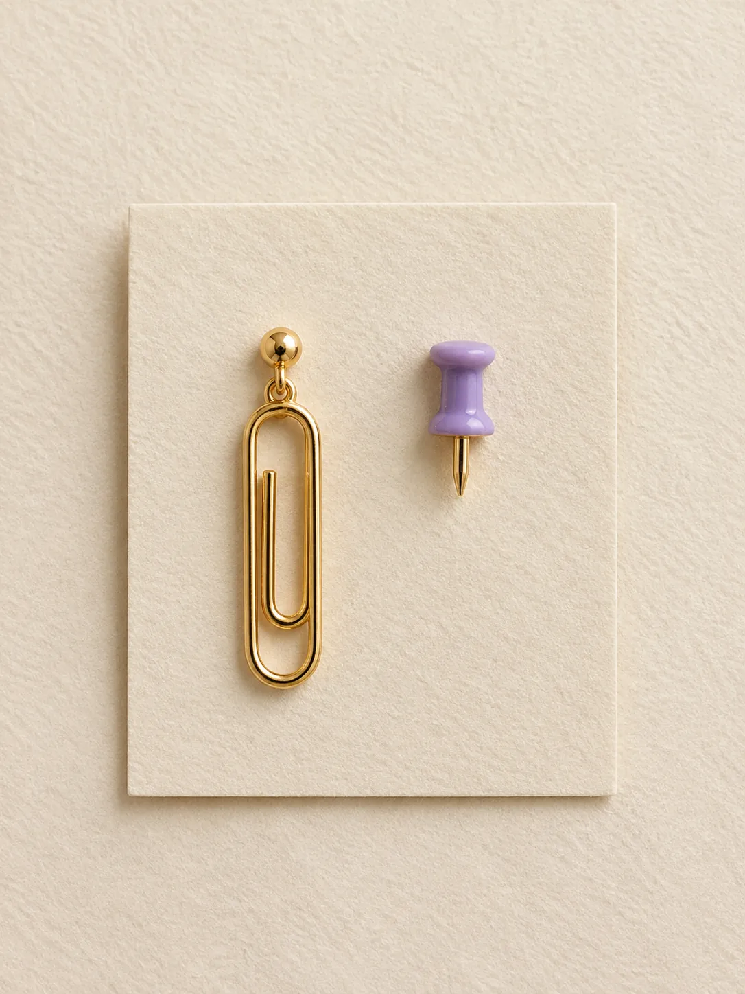 Paperclip & Pushpin Mismatched Earrings — Front view