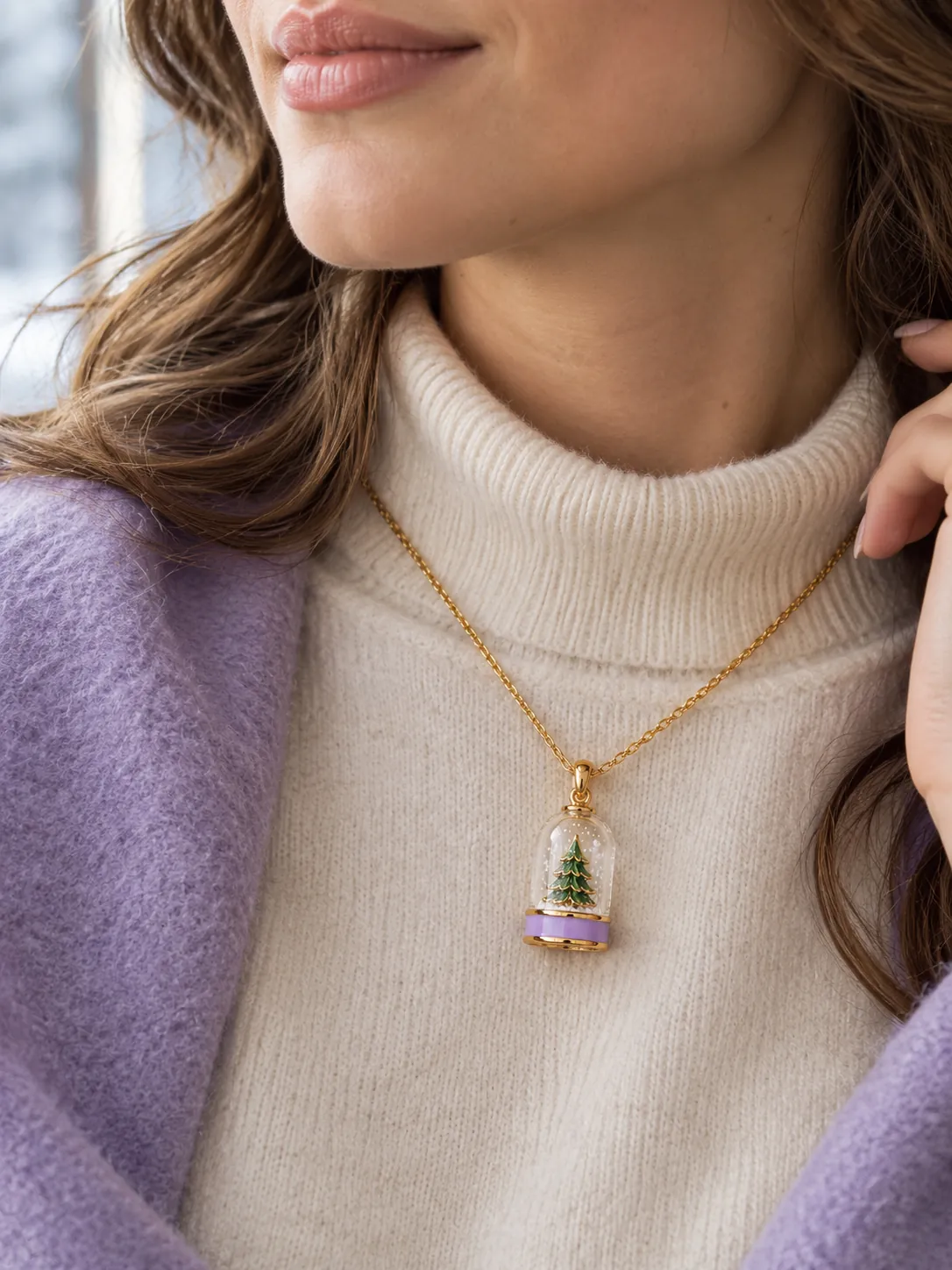 Pocket Snow Globe Pendant — Main view, worn