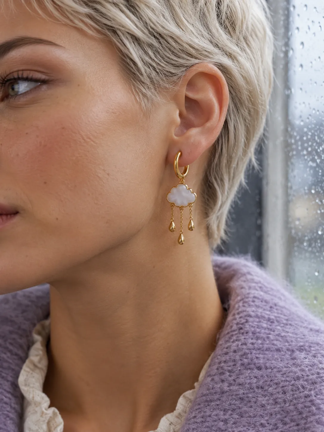 Rain Cloud Hoops — Main view, worn