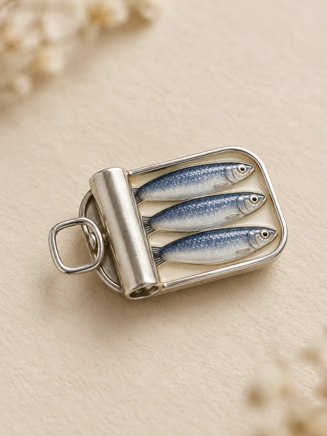 Sardine Tin Brooch — Close-up detail