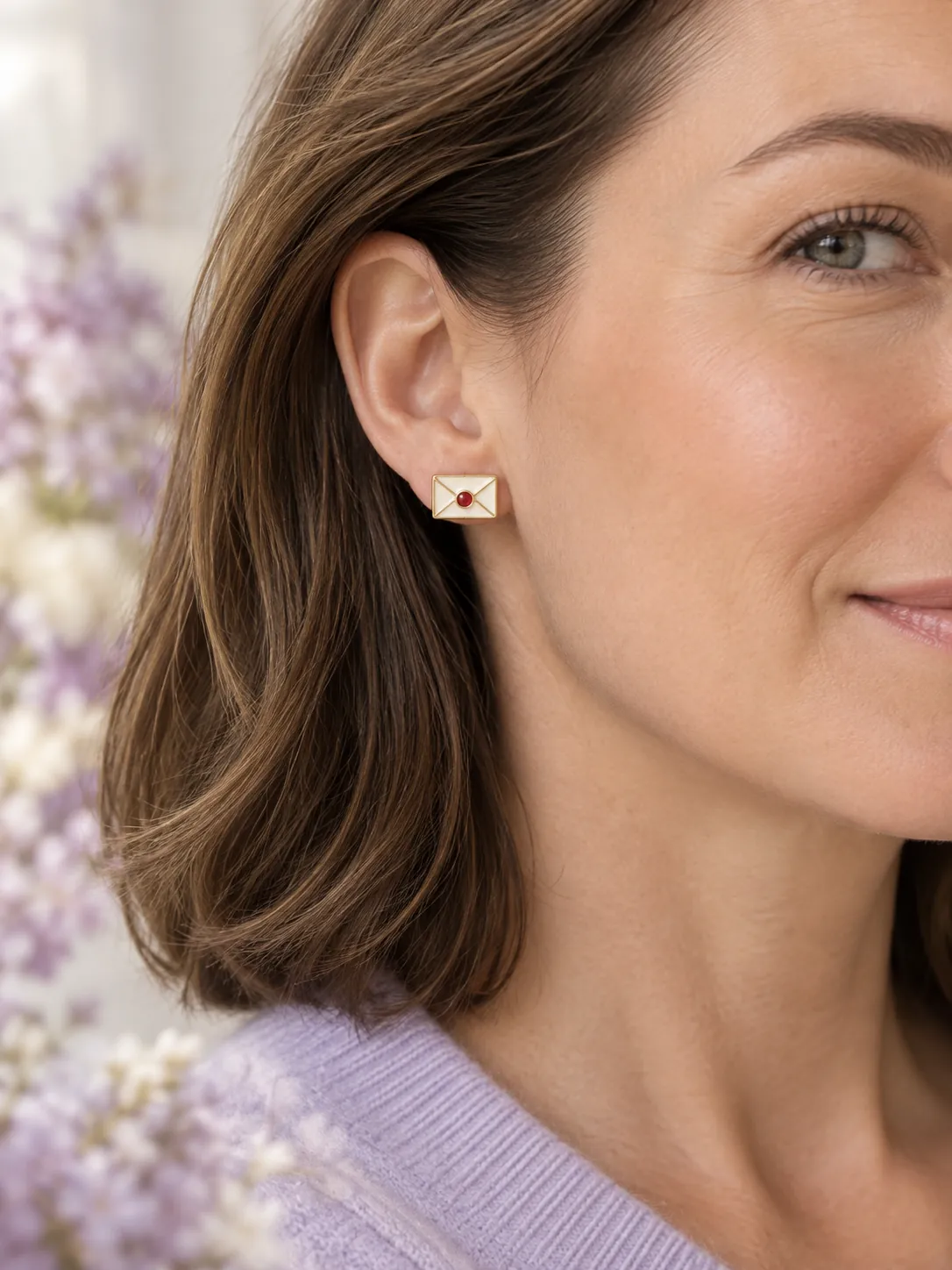 Sealed Letter Studs — Main view, worn