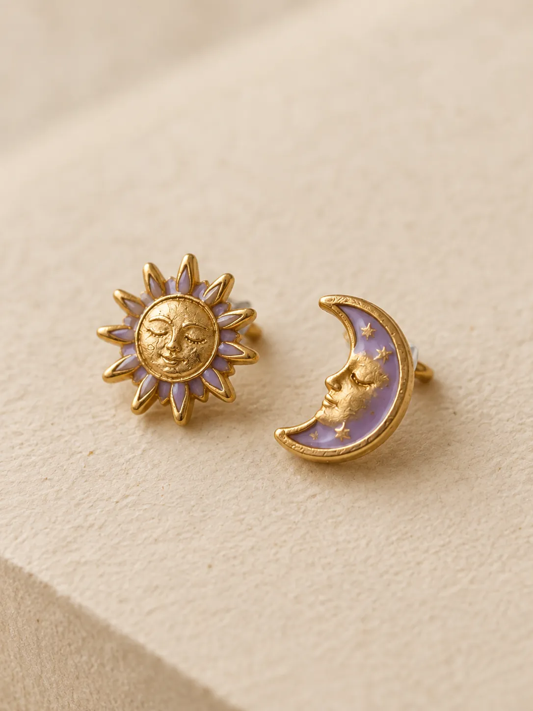 Sun & Moon Mismatched Studs — Close-up detail