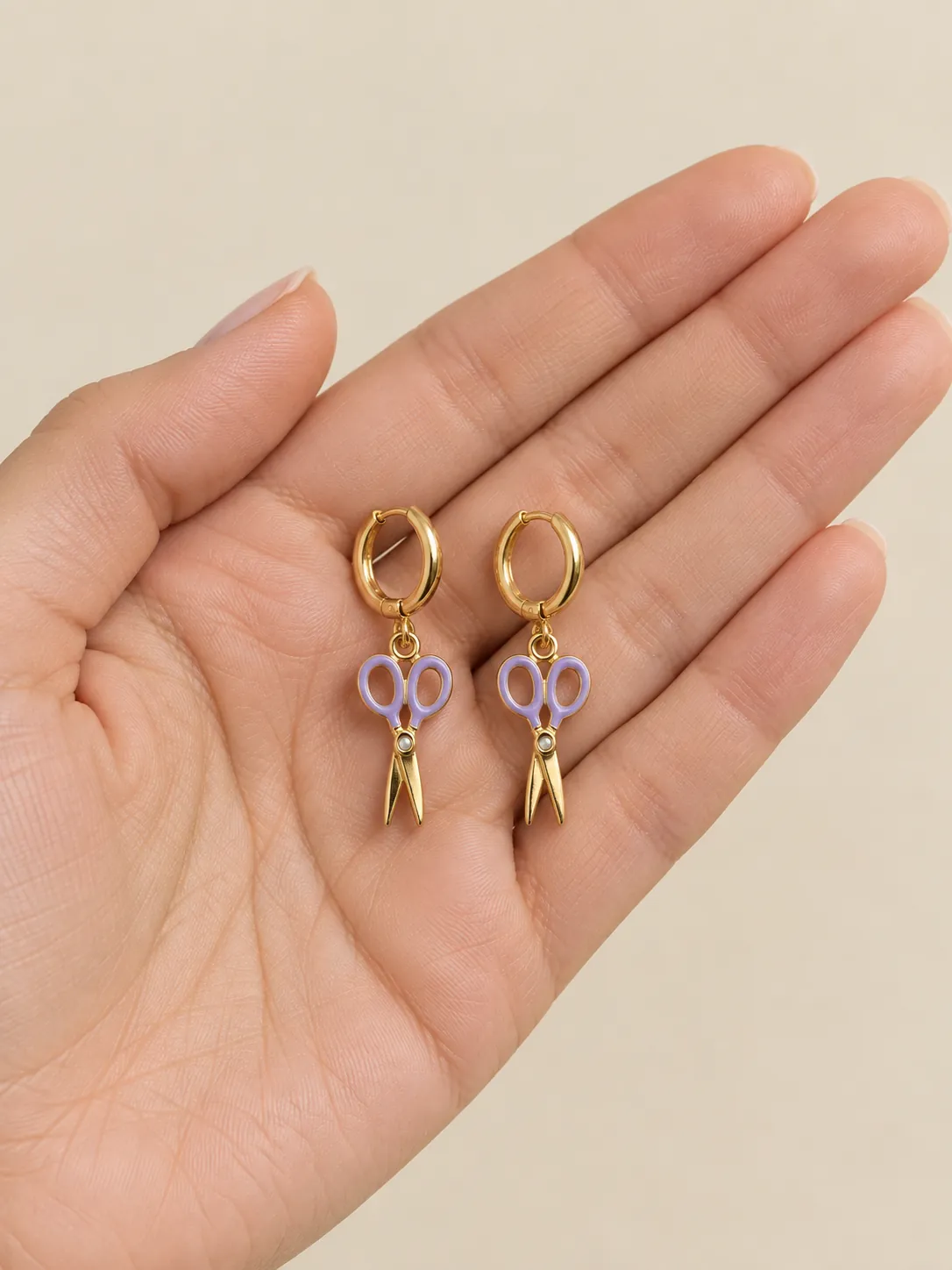 Tailor's Scissors Hoops — In the hand, for scale