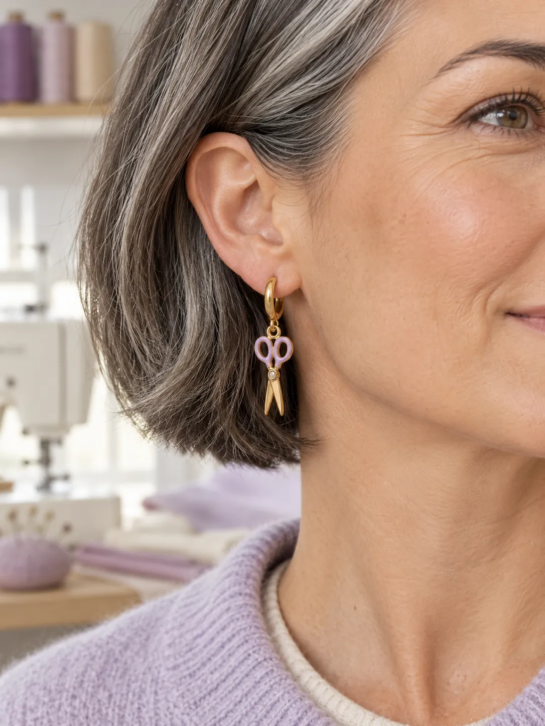 Tailor's Scissors Hoops — Main view, worn
