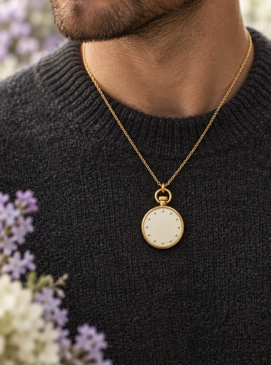Time Off Pocket Watch Pendant — Main view, worn