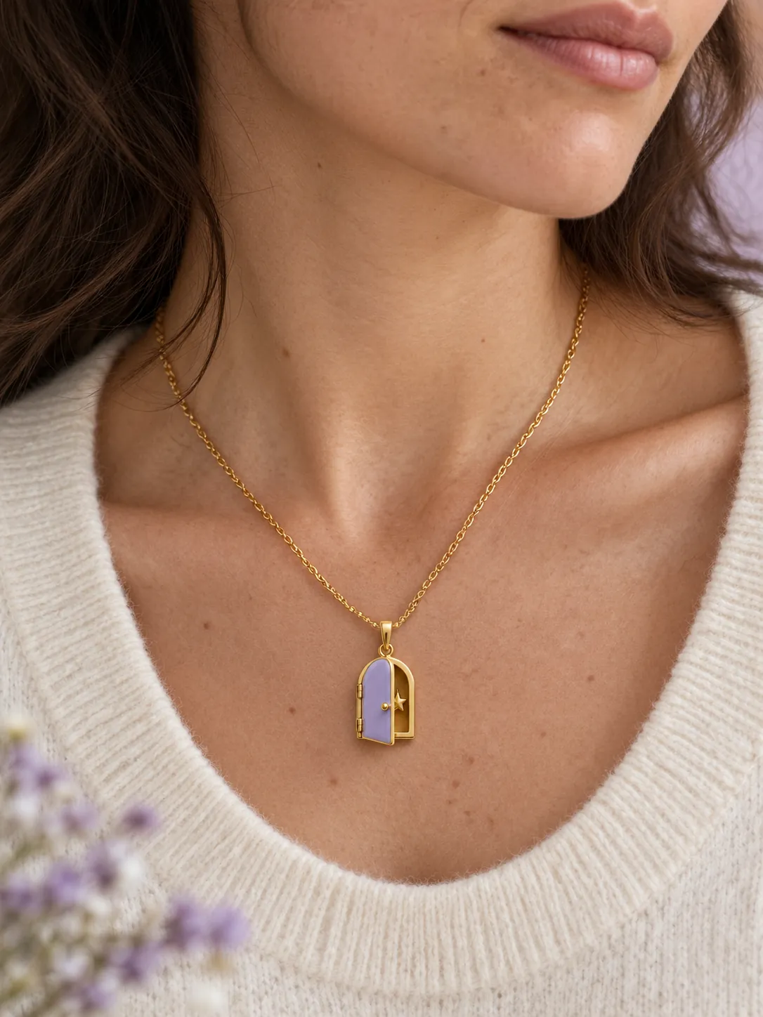 Tiny Door Locket — Main view, worn